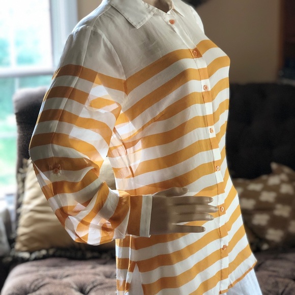 Bebe Sheer Striped Blouse Long Sleeves100% Silk S - Picture 5 of 8